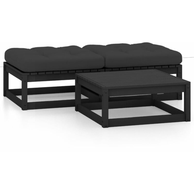 

Juego de muebles de jardín 3 pzas y cojines madera pino maciza - Negro - Youthup