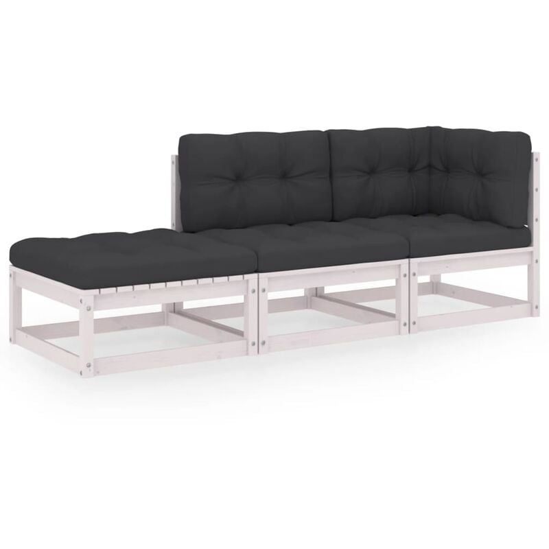 

YOUTHUP Juego de muebles de jardín 3 pzas y cojines madera pino maciza - Blanco