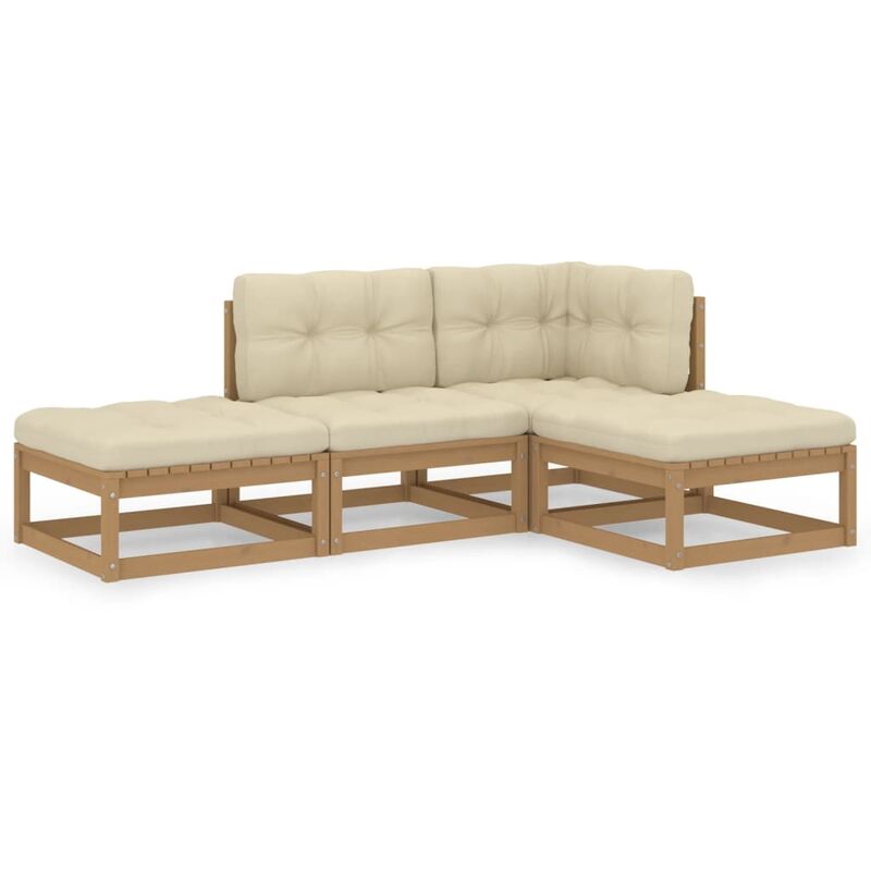 

Juego de muebles de jardín 4 pzas y cojines madera pino maciza - Marrón - Youthup