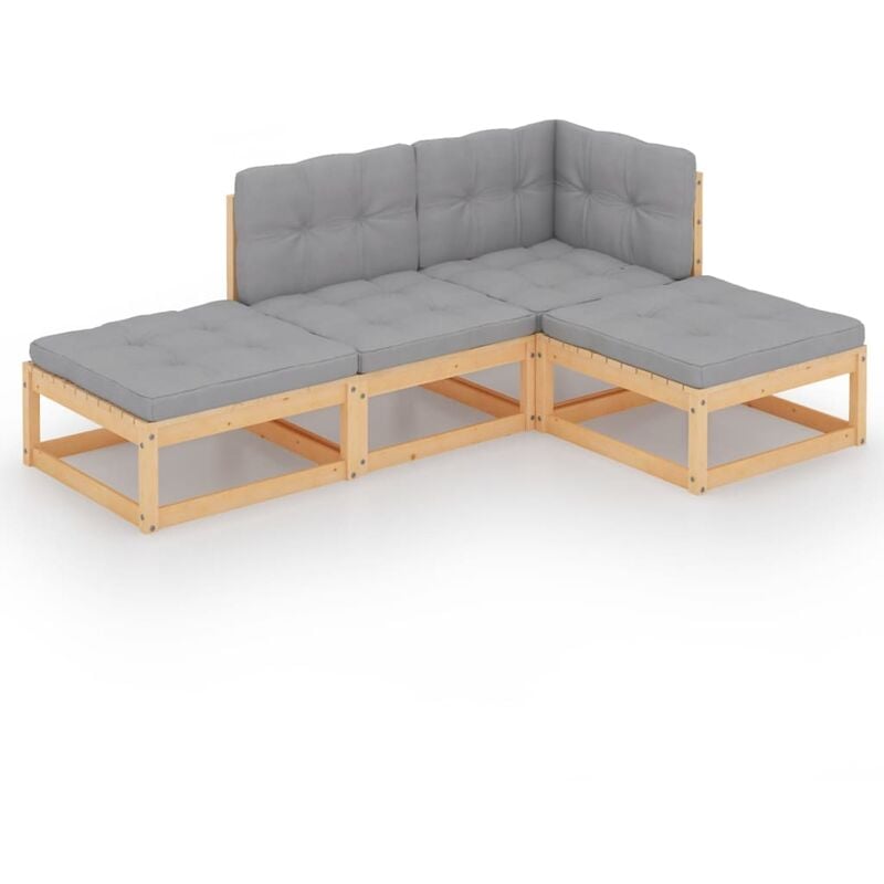 

Juego de muebles de jardín 4 pzas y cojines madera pino maciza - Marrón - Youthup