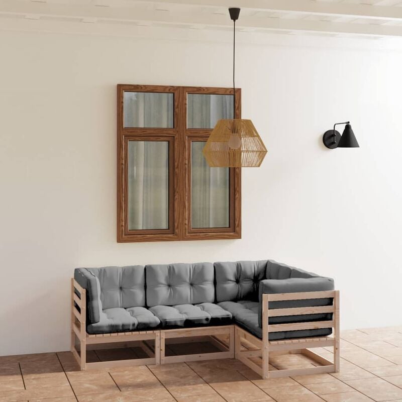 

Juego de muebles de jardín 4 pzas y cojines madera pino maciza - Marrón - Youthup