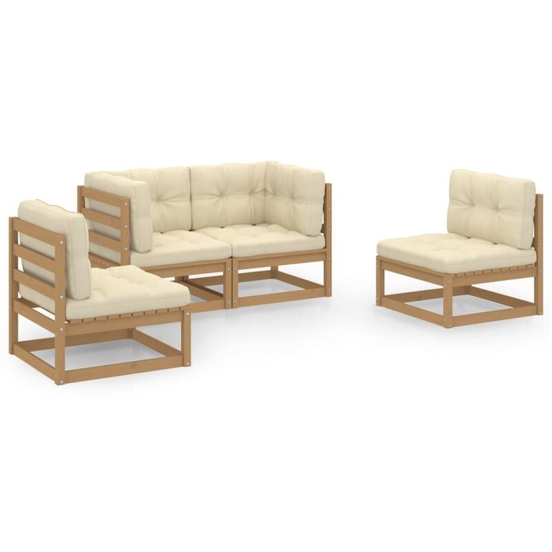 

YOUTHUP Juego de muebles de jardín 4 pzas y cojines madera pino maciza - Marrón