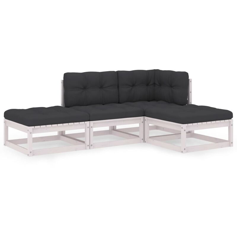 

Juego de muebles de jardín 4 pzas y cojines madera pino maciza - Blanco - Youthup