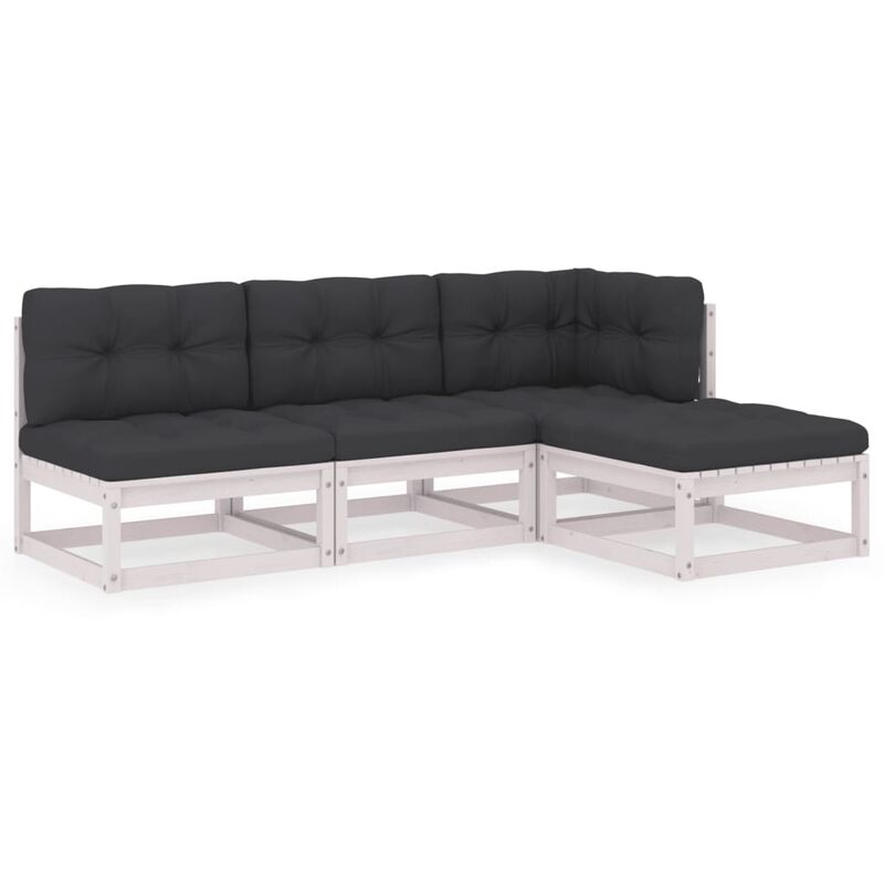 

Juego de muebles de jardín 4 pzas y cojines madera pino maciza - Blanco - Youthup