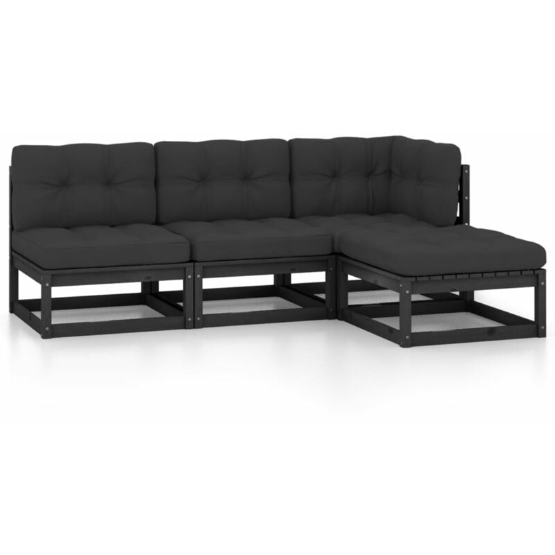 

Juego de muebles de jardín 4 pzas y cojines madera pino maciza - Negro - Youthup
