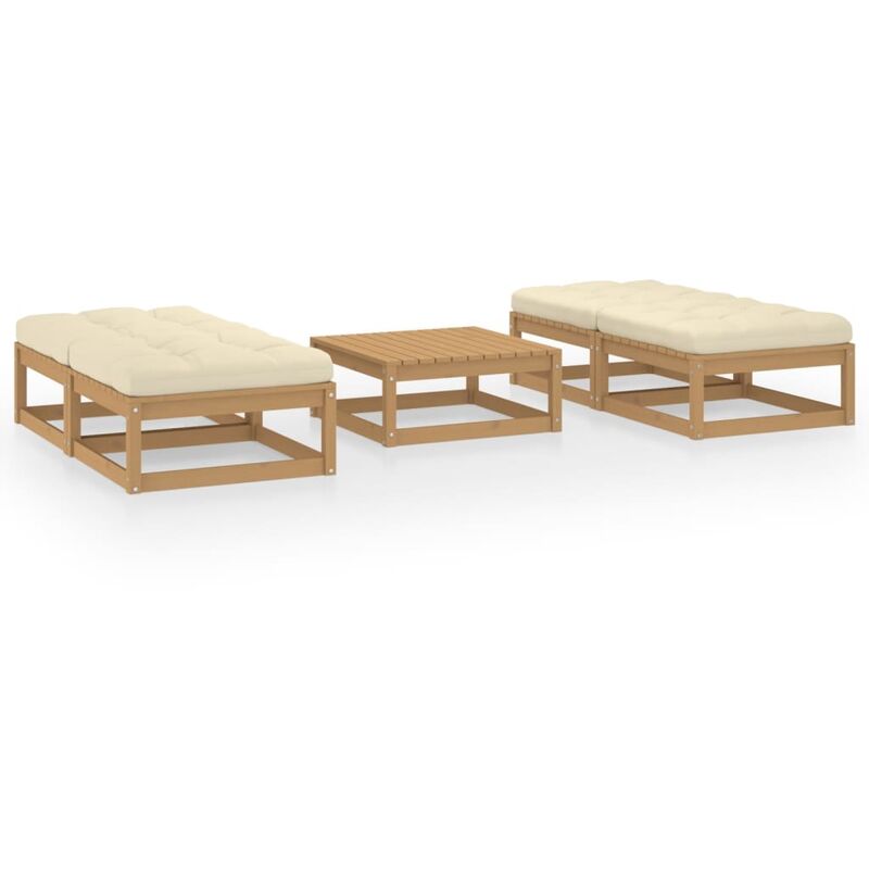 

Juego de muebles de jardín 5 pzas y cojines madera pino maciza - Marrón - Youthup
