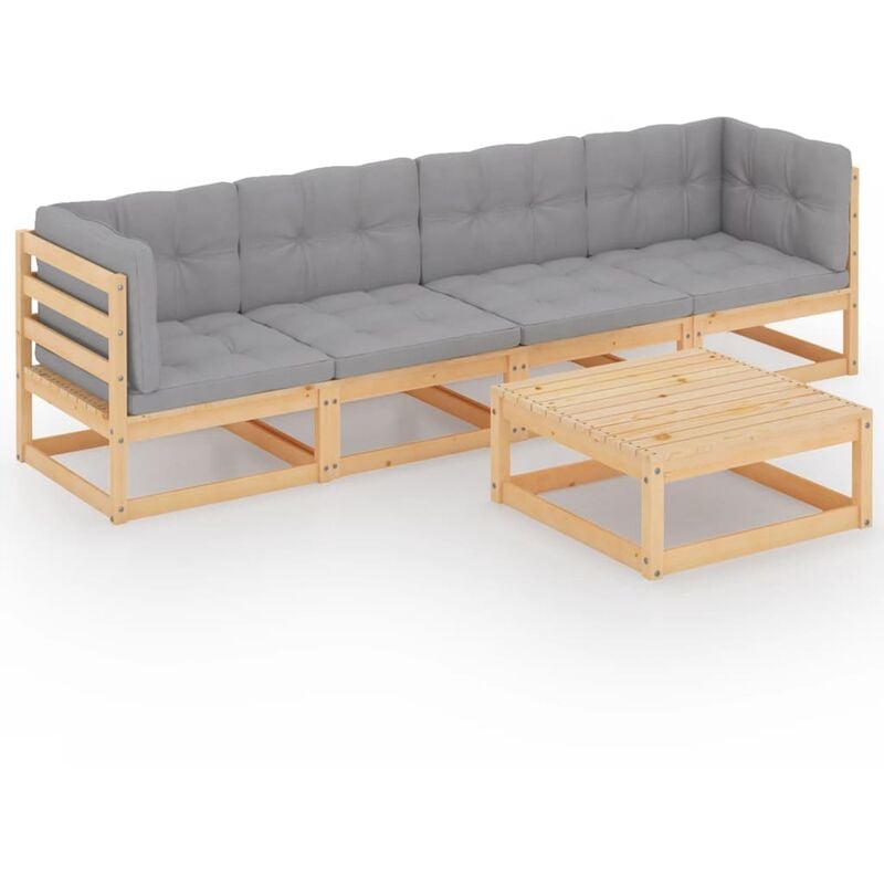 

Juego de muebles de jardín 5 pzas y cojines madera pino maciza - Marrón - Youthup