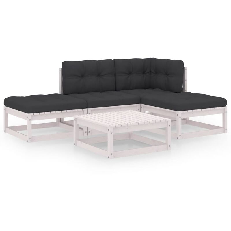 

Juego de muebles de jardín 5 pzas y cojines madera pino maciza - Blanco - Youthup