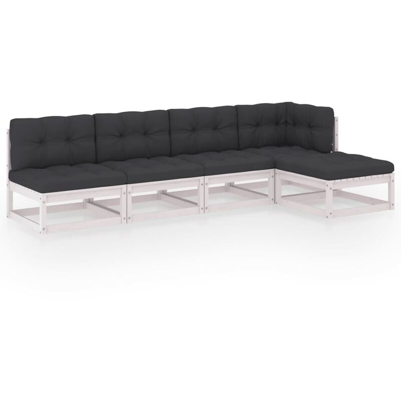 

Juego de muebles de jardín 5 pzas y cojines madera pino maciza - Blanco - Youthup