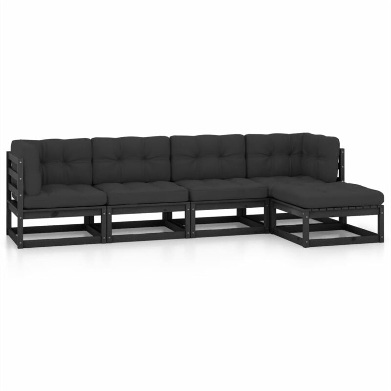 

Juego de muebles de jardín 5 pzas y cojines madera pino maciza - Negro - Youthup