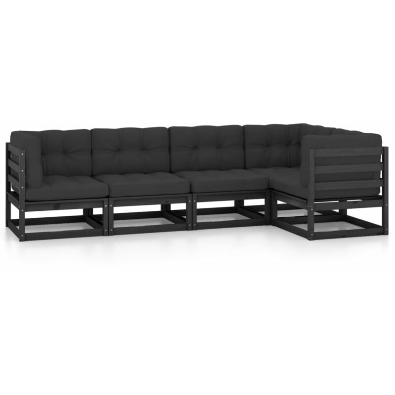 

Juego de muebles de jardín 5 pzas y cojines madera pino maciza - Negro - Youthup