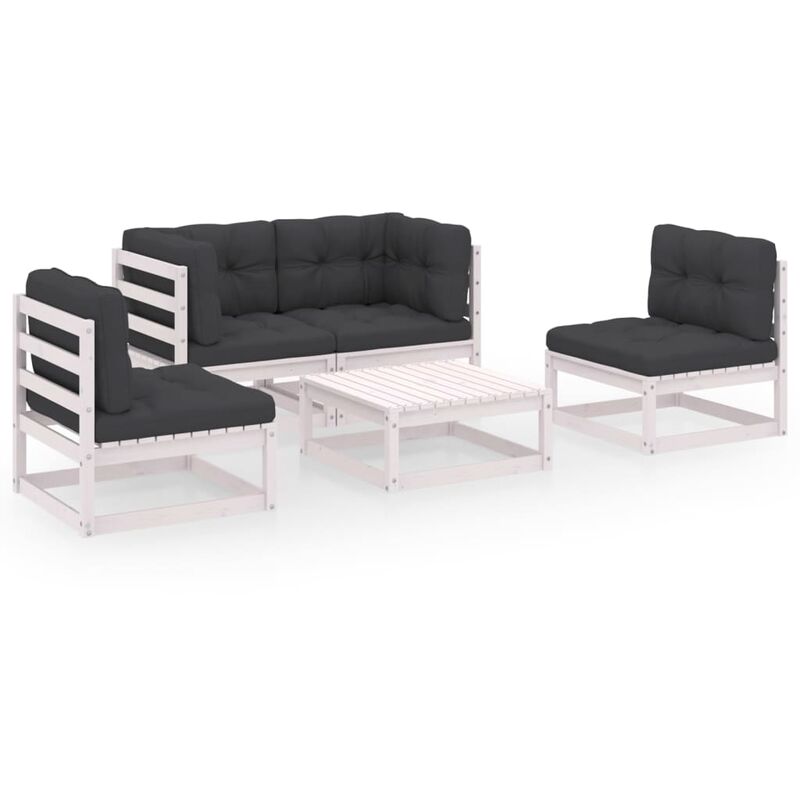 

Juego de muebles de jardín 5 pzas y cojines madera pino maciza - Blanco - Youthup