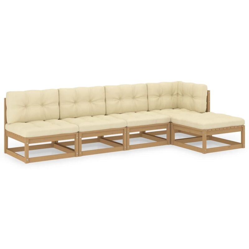 

Juego de muebles de jardín 5 pzas y cojines madera pino maciza - Marrón - Youthup