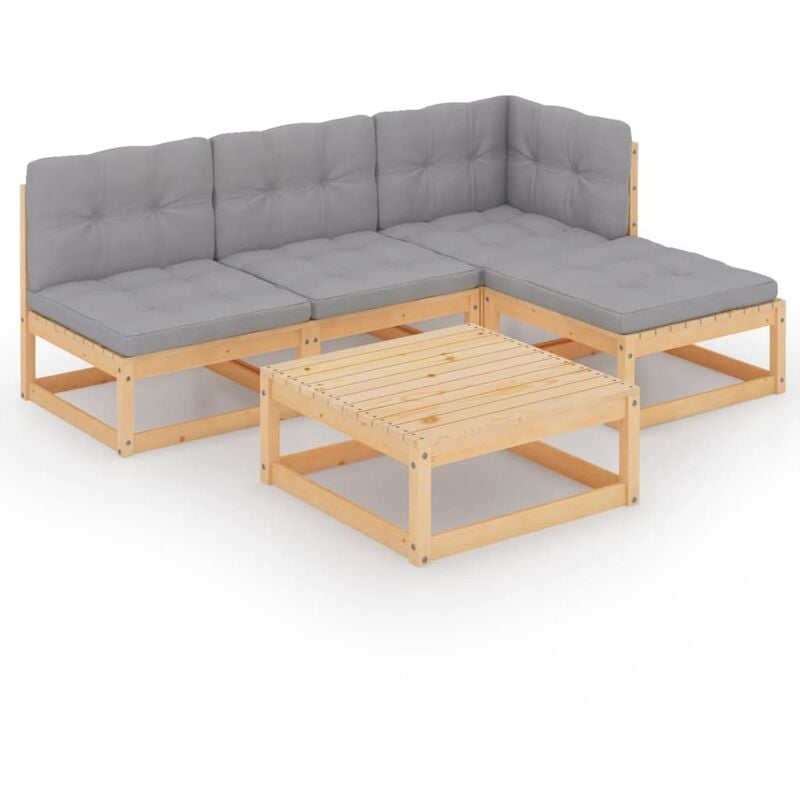 

Juego de muebles de jardín 5 pzas y cojines madera pino maciza - Marrón - Youthup