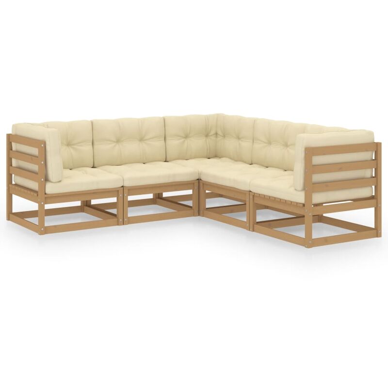 

Juego de muebles de jardín 5 pzas y cojines madera pino maciza - Marrón - Youthup
