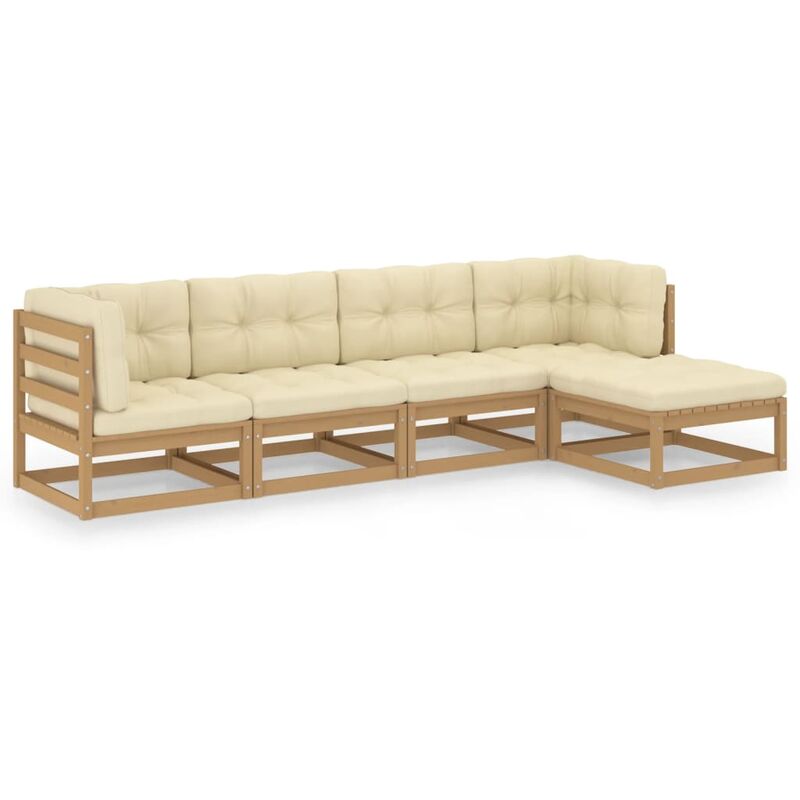 

Juego de muebles de jardín 5 pzas y cojines madera pino maciza - Marrón - Youthup
