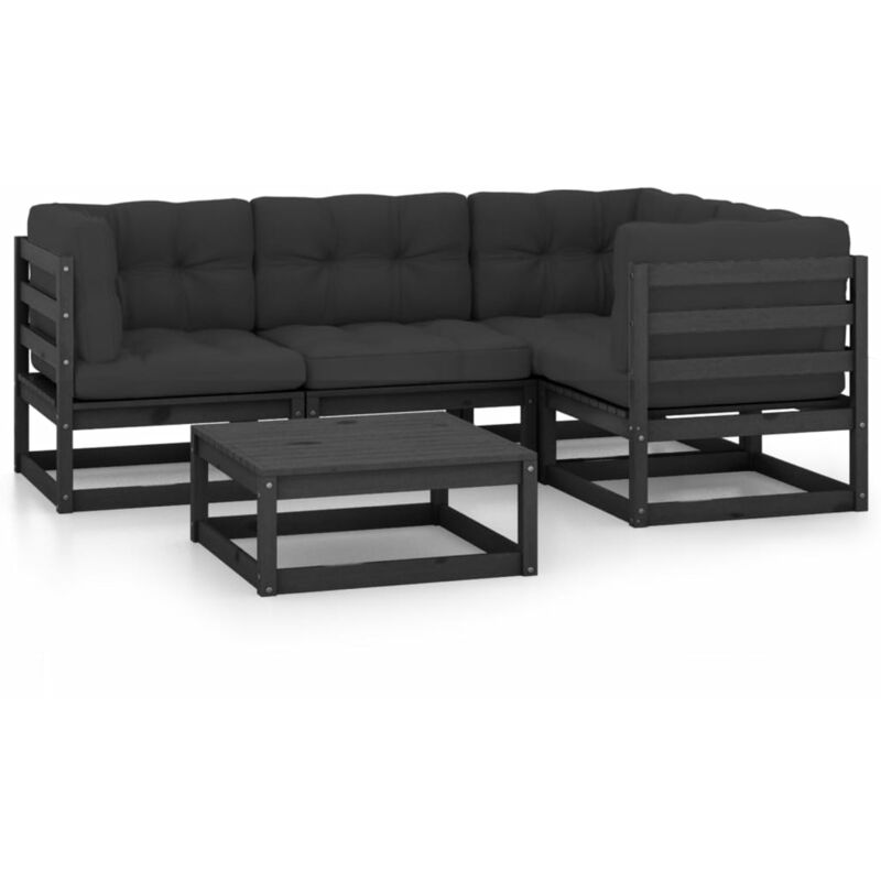 

Juego de muebles de jardín 5 pzas y cojines madera pino maciza - Negro - Youthup