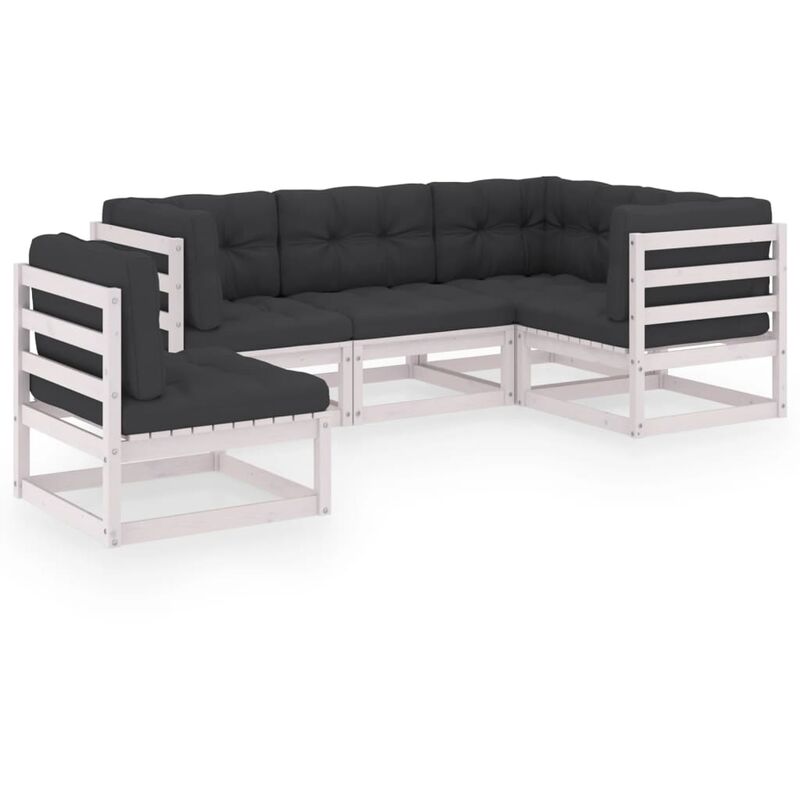 

Juego de muebles de jardín 5 pzas y cojines madera pino maciza - Blanco - Youthup