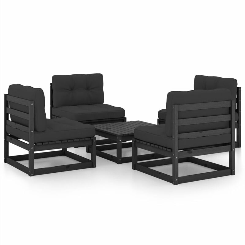 

YOUTHUP Juego de muebles de jardín 5 pzas y cojines madera pino maciza - Negro