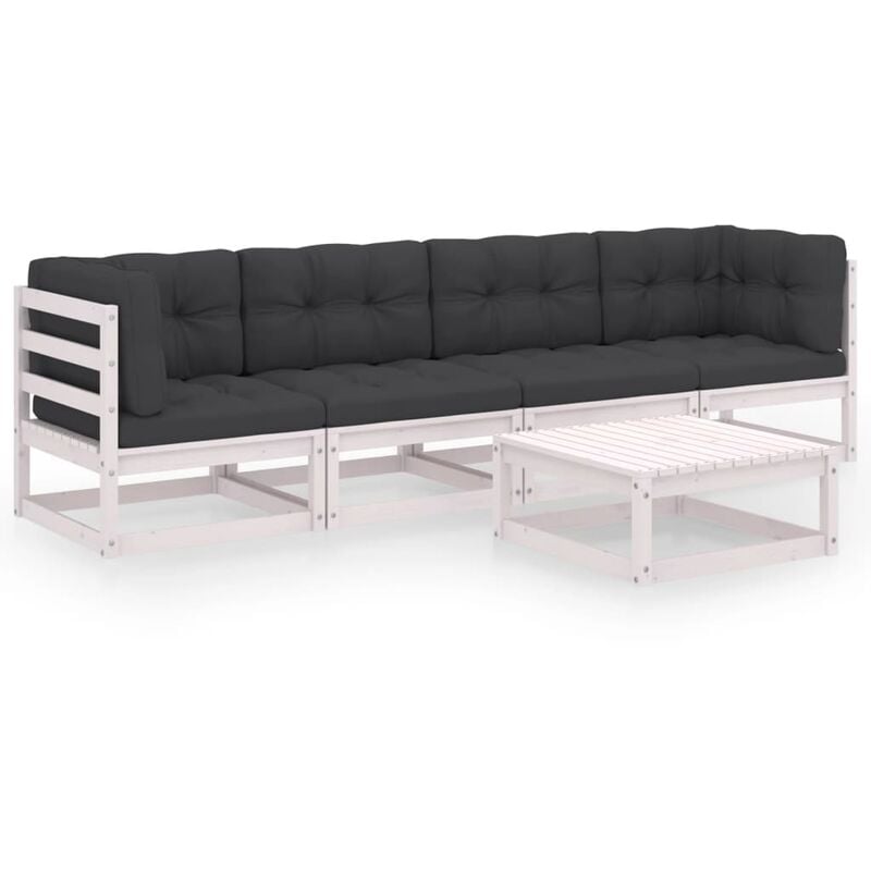 

Juego de muebles de jardín 5 pzas y cojines madera pino maciza - Blanco - Youthup