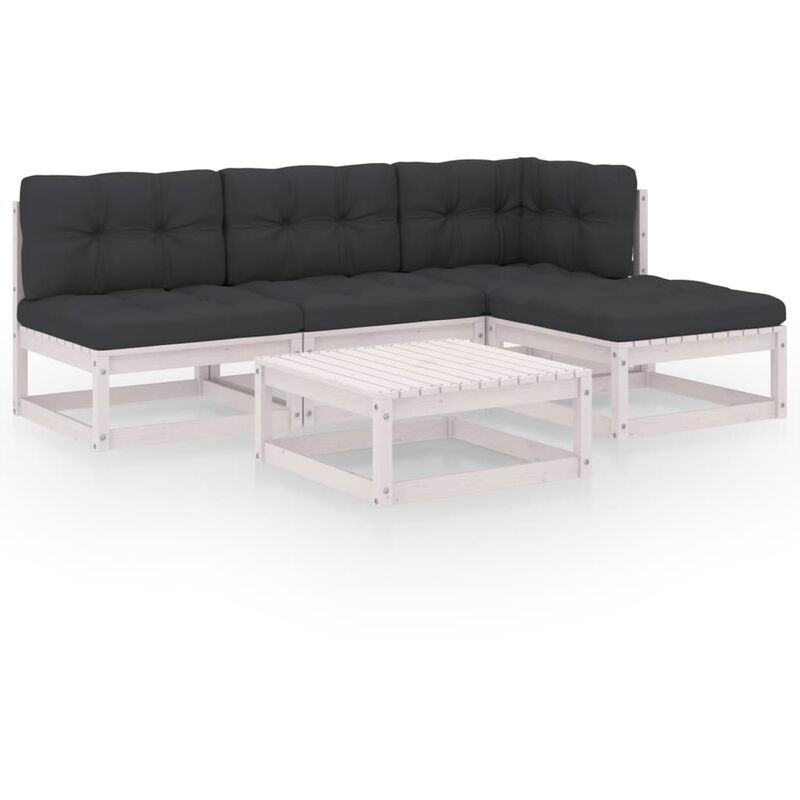 

YOUTHUP Juego de muebles de jardín 5 pzas y cojines madera pino maciza - Blanco