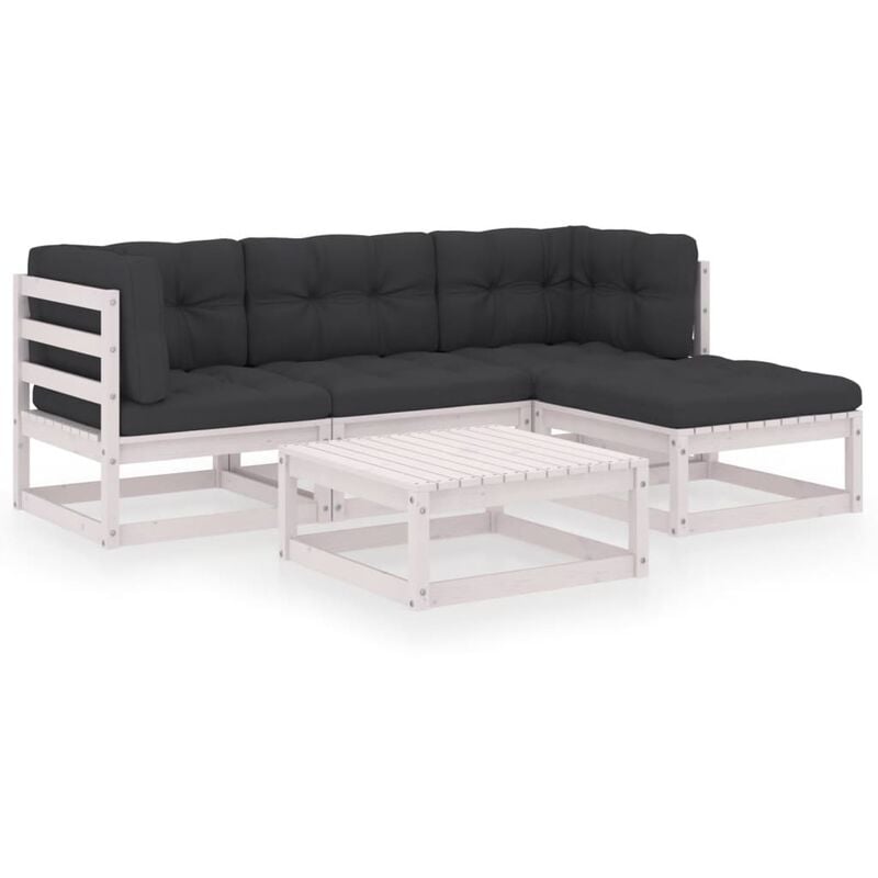 

Juego de muebles de jardín 5 pzas y cojines madera pino maciza - Blanco - Youthup