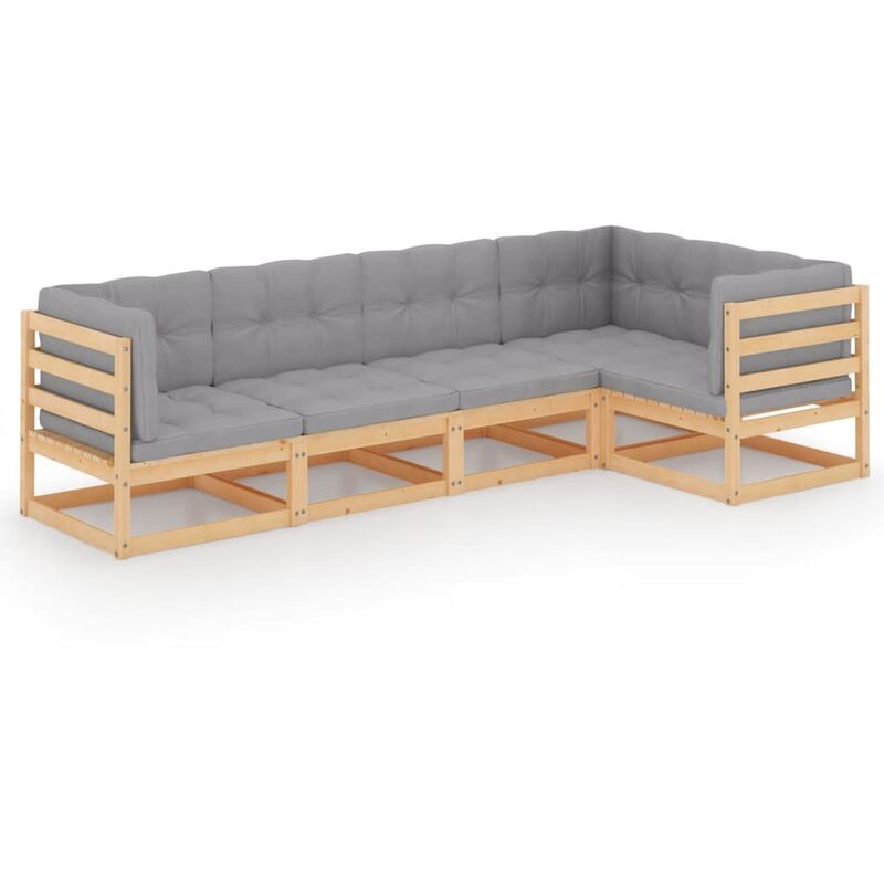 

Juego de muebles de jardín 5 pzas y cojines madera pino maciza - Marrón - Youthup