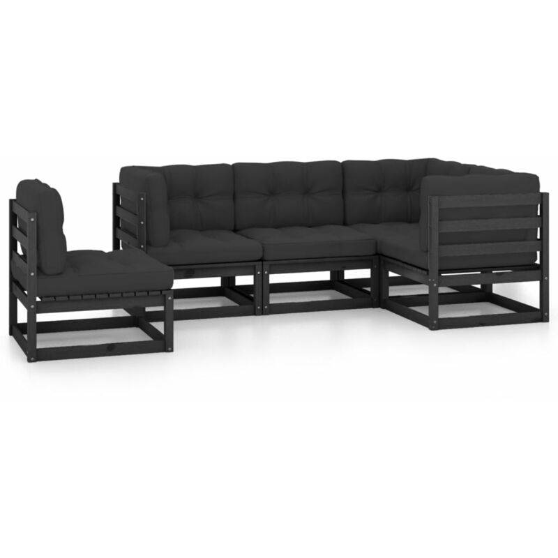 

Juego de muebles de jardín 5 pzas y cojines madera pino maciza - Negro - Youthup