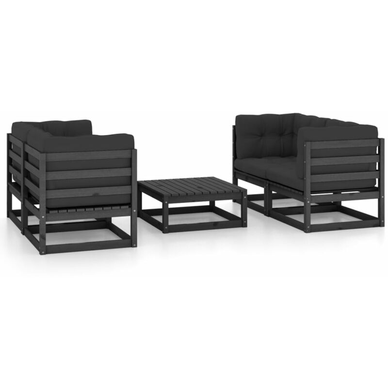 

Juego de muebles de jardín 5 pzas y cojines madera pino maciza - Negro - Youthup