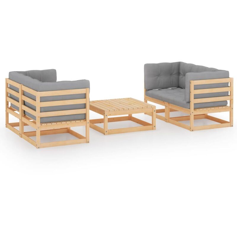 

Juego de muebles de jardín 5 pzas y cojines madera pino maciza - Marrón - Youthup