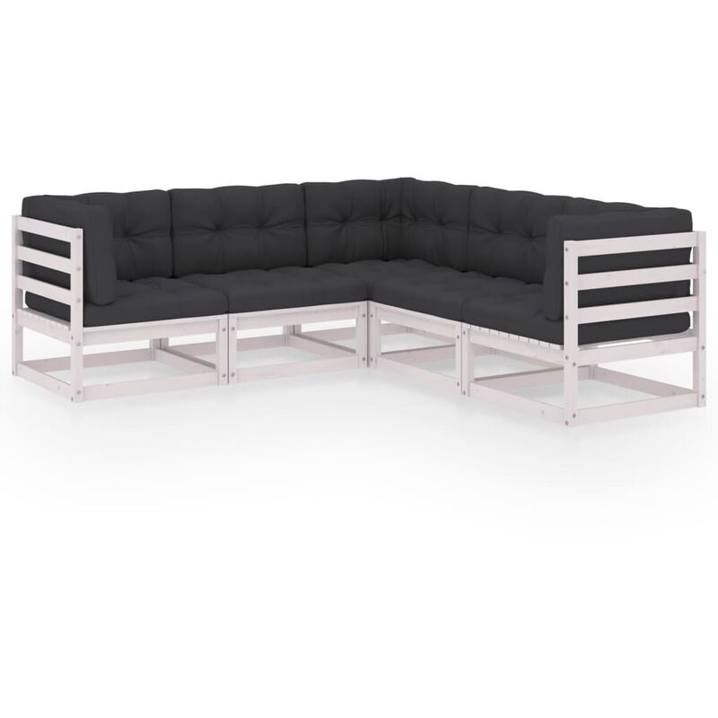 

Juego de muebles de jardín 5 pzas y cojines madera pino maciza - Blanco - Youthup