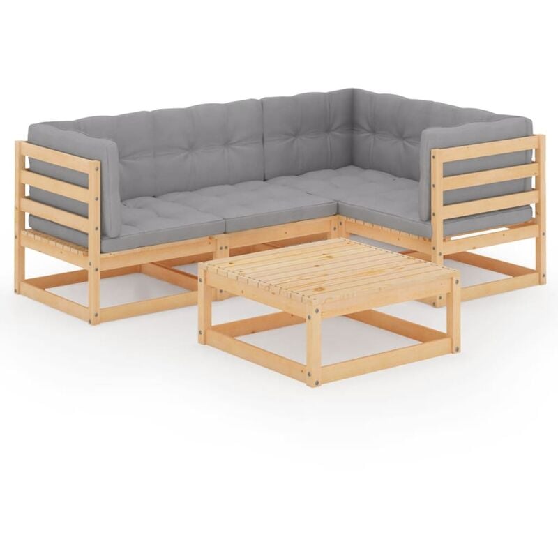 

Juego de muebles de jardín 5 pzas y cojines madera pino maciza - Marrón - Youthup