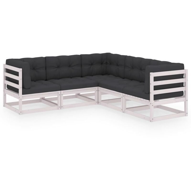 

Juego de muebles de jardín 5 pzas y cojines madera pino maciza - Blanco - Youthup