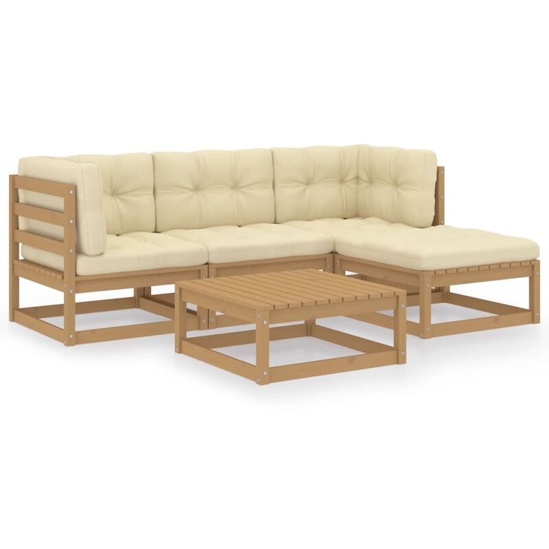 

Juego de muebles de jardín 5 pzas y cojines madera pino maciza - Marrón - Youthup