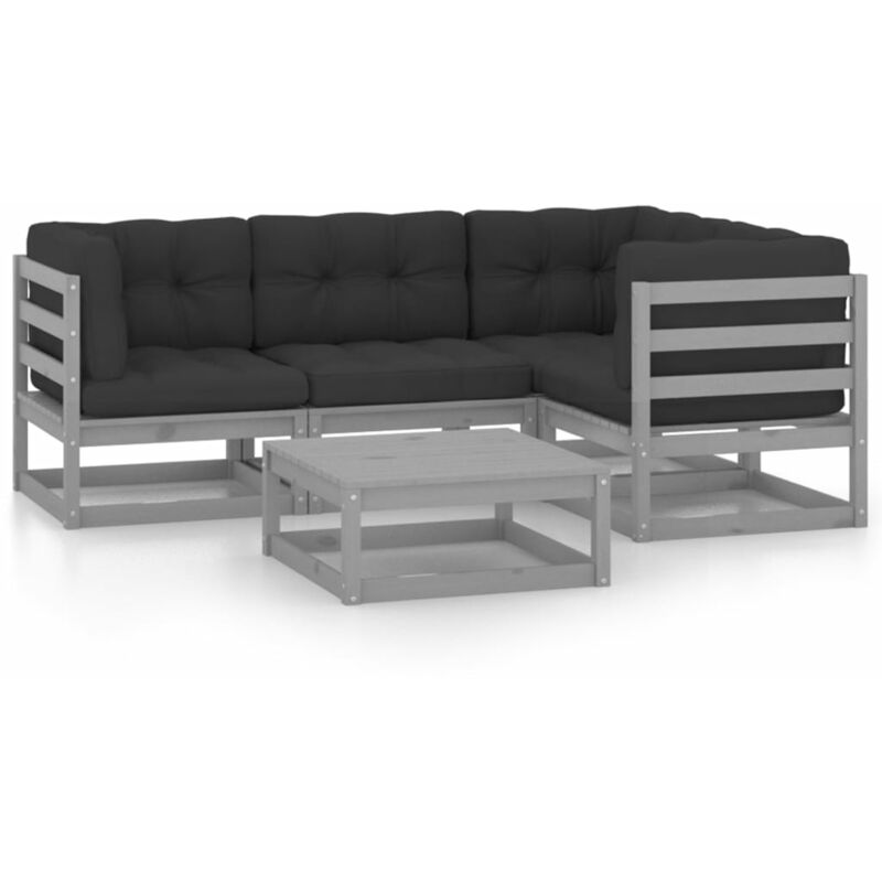 

YOUTHUP Juego de muebles de jardín 5 pzas y cojines madera pino maciza - Gris