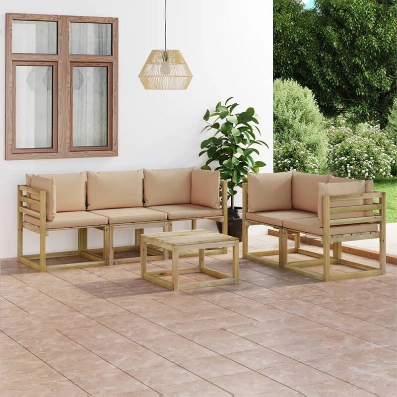 

Juego de muebles de jardín 6 piezas con cojines beige - Marrón - Youthup