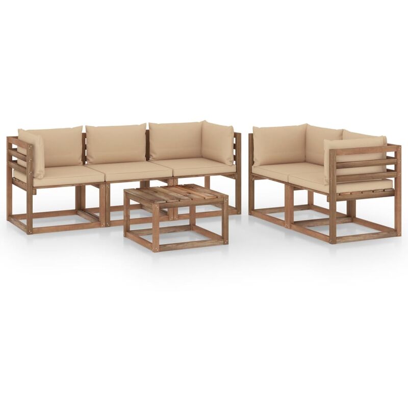 

Juego de muebles de jardín 6 piezas con cojines beige - Marrón - Youthup