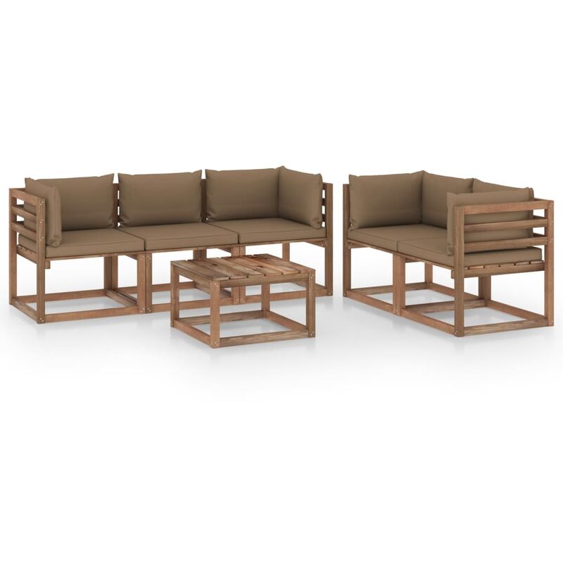 

Juego de muebles de jardín 6 piezas con cojines gris taupe - Marrón - Youthup