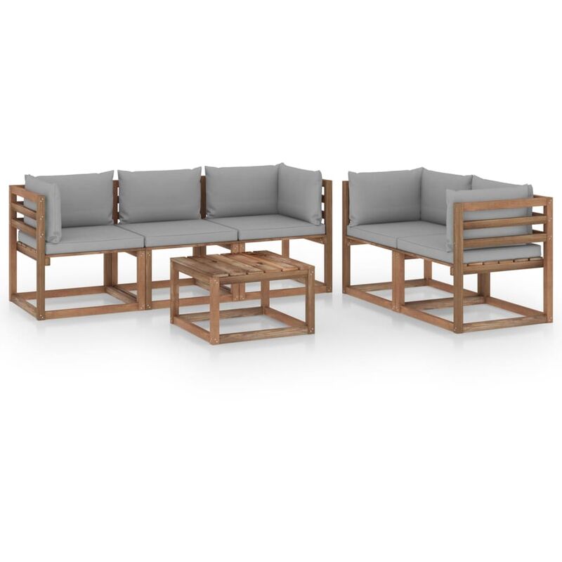

Juego de muebles de jardín 6 piezas con cojines grises - Marrón - Youthup