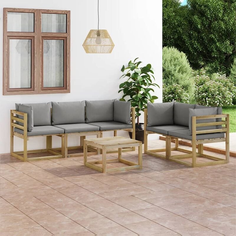 

Juego de muebles de jardín 6 piezas con cojines grises - Marrón - Youthup
