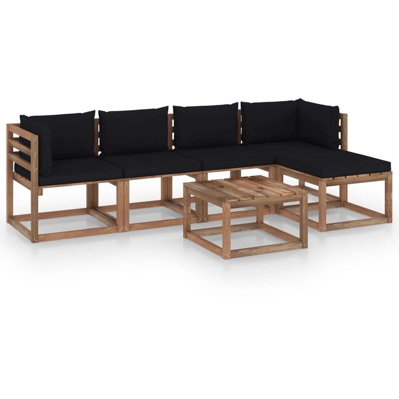 

Juego de muebles de jardín 6 piezas con cojines negros - Marrón - Youthup