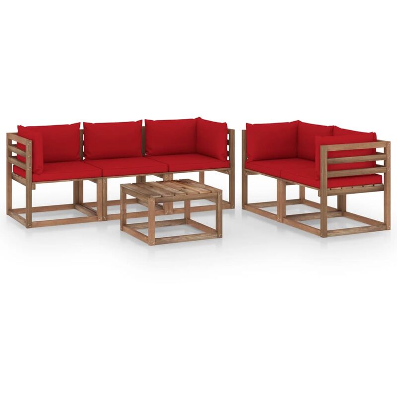 

Juego de muebles de jardín 6 piezas con cojines rojo - Marrón - Youthup