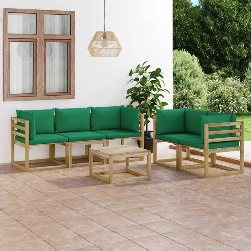

Juego de muebles de jardín 6 piezas con cojines verde - Marrón - Youthup