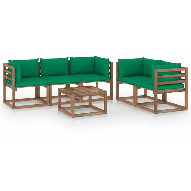 

Juego de muebles de jardín 6 piezas con cojines verde - Marrón - Youthup