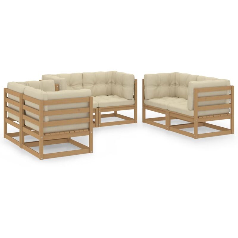

Juego de muebles de jardín 6 pzas y cojines madera pino maciza - Marrón - Youthup