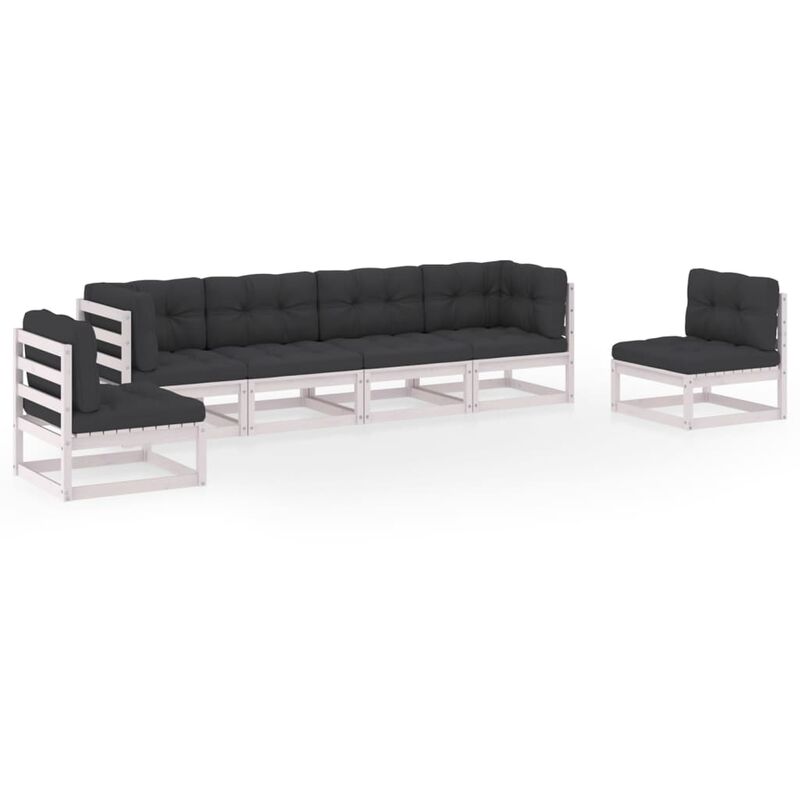 

Juego de muebles de jardín 6 pzas y cojines madera pino maciza - Blanco - Youthup