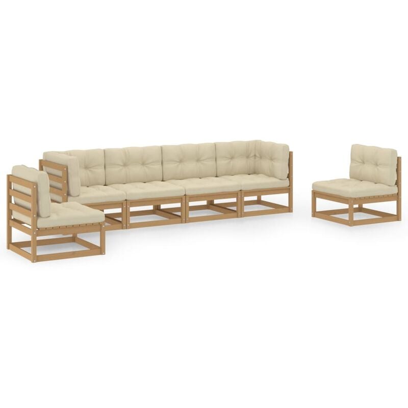 

Juego de muebles de jardín 6 pzas y cojines madera pino maciza - Marrón - Youthup
