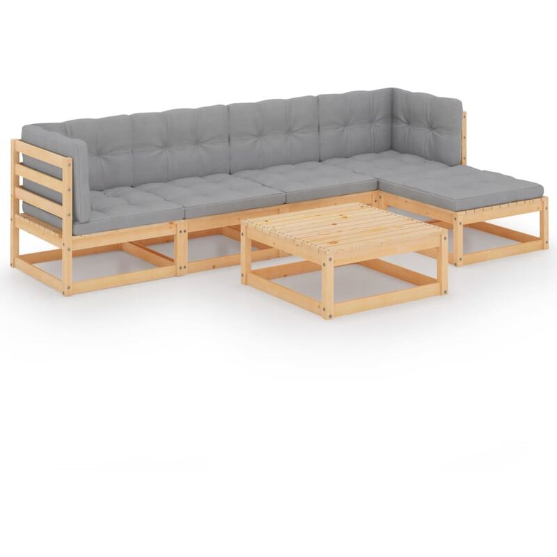 

Juego de muebles de jardín 6 pzas y cojines madera pino maciza - Marrón - Youthup