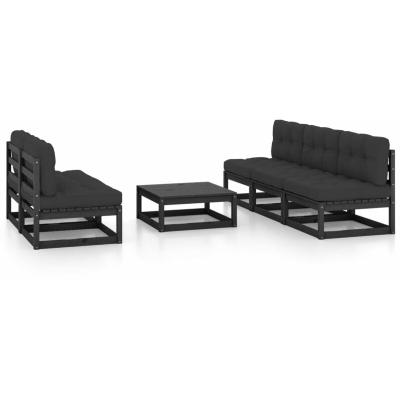 

Juego de muebles de jardín 6 pzas y cojines madera pino maciza - Negro - Youthup