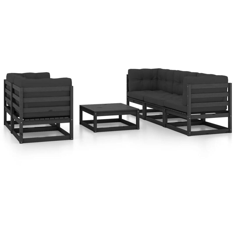 

Juego de muebles de jardín 6 pzas y cojines madera pino maciza - Negro - Youthup